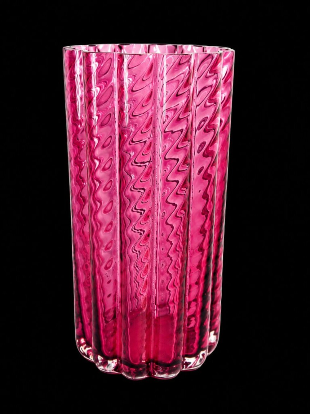 Vintage Pilgrim Glass Cranberry Ionic Optic Vase #1726 Hand Blown